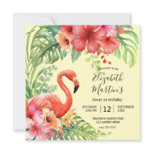 Tropiska vattenfärgen Flamingos & Hibiscus Birthda
