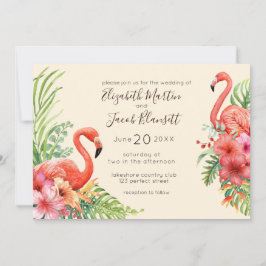 Tropiska vattenfärgen Flamingos och Hibiscus Bröll Inbjudningar