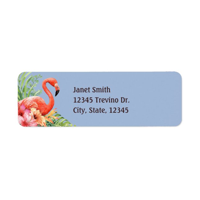 Tropiska vattenfärgen Flamingos och Hibiscus Returadress Etikett (Framsidan)