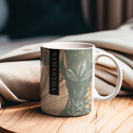 Tropiska vattenfärgen Guld & Grönt Löv Mönster Kaffemugg