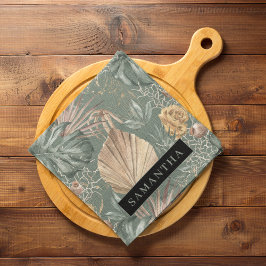 Tropiska vattenfärgen Guld & Grönt Löv Mönster Kökshandduk