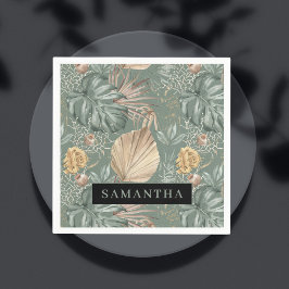 Tropiska vattenfärgen Guld & Grönt Löv Mönster Pappersservett