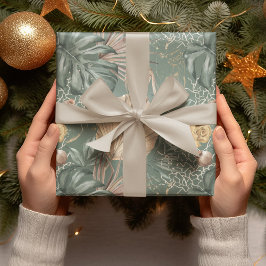 Tropiska vattenfärgen Guld & Grönt Löv Mönster Presentpapper