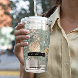 Tropiska vattenfärgen Guld & Grönt Löv Mönster Take Away Mugg