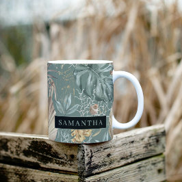 Tropiska vattenfärgen Guld & Grönt Löv Mönster Två-Tonad Mugg