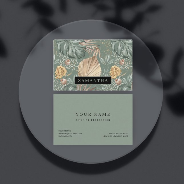 Tropiska vattenfärgen Guld & Grönt Löv Mönster Visitkort (Skapare uppladdad)