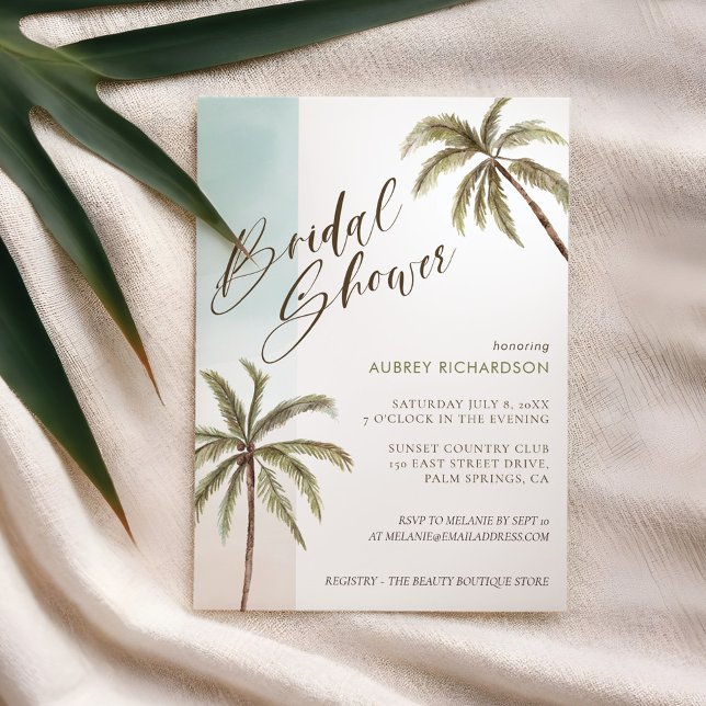 Tropiska vattenfärgen Handflatan Träd Boho Möhippa Inbjudningar (Tropical Watercolor Palm Trees Boho Bridal shower Invitation)