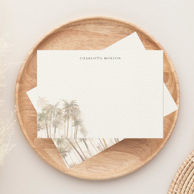 Tropiska vattenfärgen Handflatan Träd Personlig Anteckningskort (Tropical Palm Trees Beige Note Card)