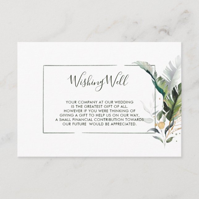Tropiska vattenfärgen Lövs Bröllop Wishing-well Tilläggskort (Framsida)