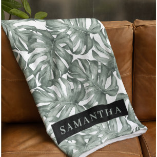 Tropiska vattenfärgen Modern Oasis Löv Mönster Fleecefilt