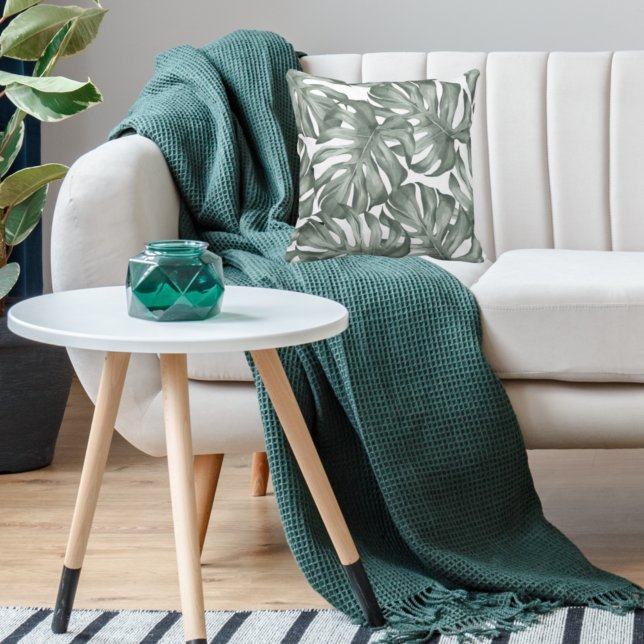 Tropiska vattenfärgen Modern Oasis Löv Mönster Kudde (Skapare uppladdad)