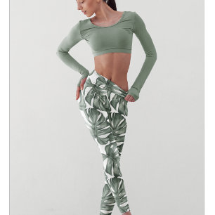 Tropiska vattenfärgen Modern Oasis Löv Mönster Leggings