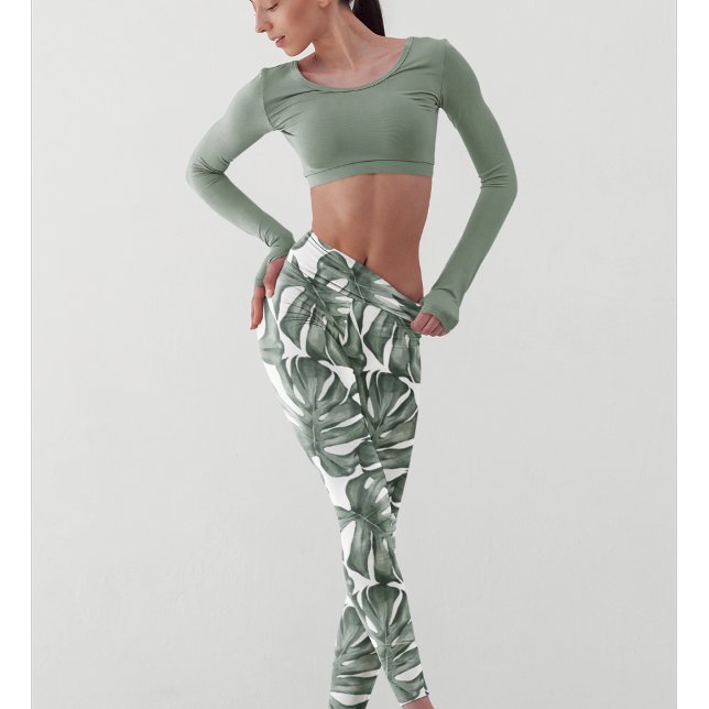 Tropiska vattenfärgen Modern Oasis Löv Mönster Leggings (Skapare uppladdad)