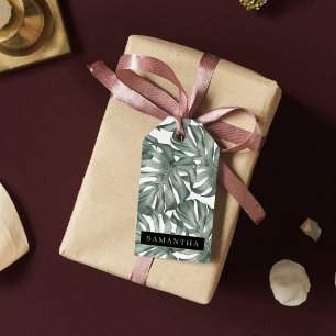 Tropiska vattenfärgen Modern Oasis Löv Mönster Presentetikett