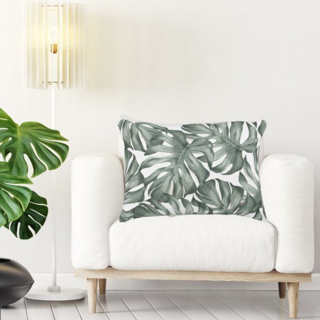 Tropiska vattenfärgen Modern Oasis Löv Mönster Prydnadskudde (Skapare uppladdad)