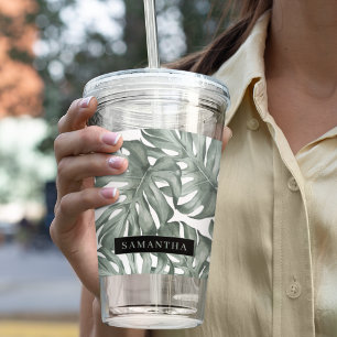 Tropiska vattenfärgen Modern Oasis Löv Mönster Take Away Mugg