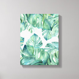 Tropiska vattenfärgen Monstera Handflatan Löv Canvastryck