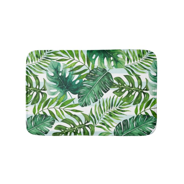 Tropiska vattenfärgen Monstera och Handflatan Träd Badrumsmatta (Framsidan)