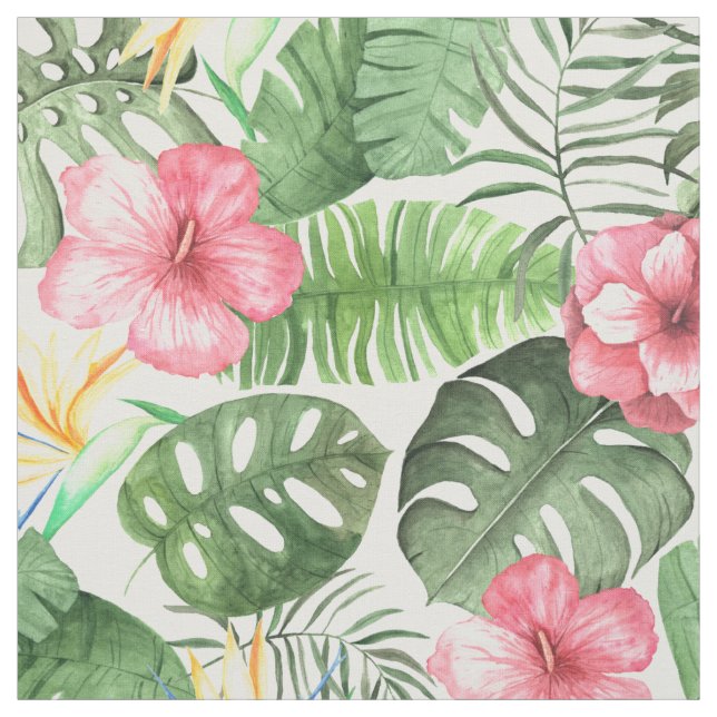 Tropiska vattenfärger Blommor och Foliage Hibiscus Tyg (Provkarta)