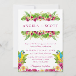 Tropiska vattenfärger Blommor & Parrots Bröllop Inbjudningar