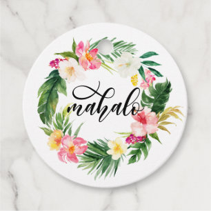 Tropiska vattenfärger Blommor Utandning Mahalo Gåvor Etiketter