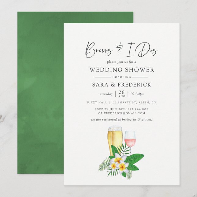 Tropiska vattenfärger brinner innan de doseras inbjudningar (Fram/baksida)