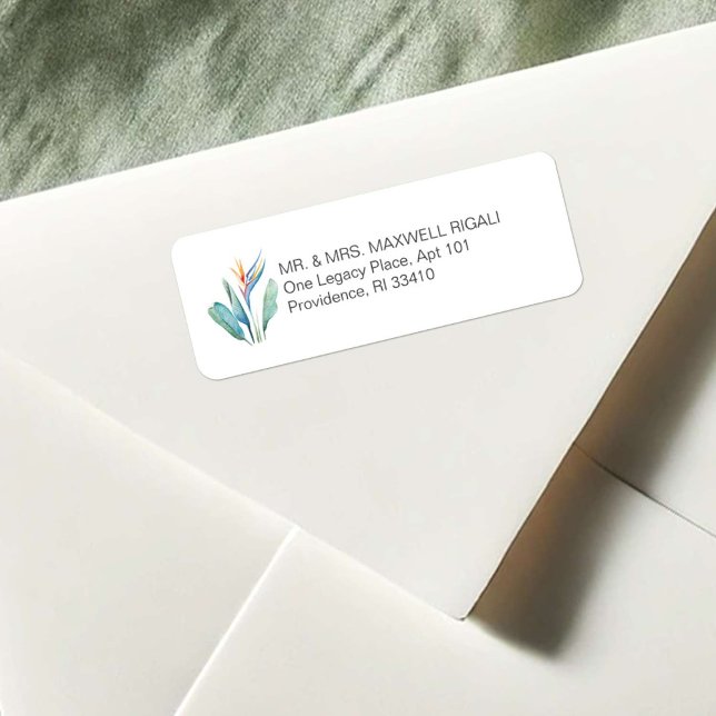 Tropiska vattenfärgsblommor Adressetiketter Returadress Etikett (tropical watercolor flower return address labels bird of paradise art by Victoria Grigaliunas)