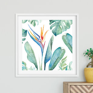 Tropiska vattenfärgsblommor Botaniker och Greenery Poster