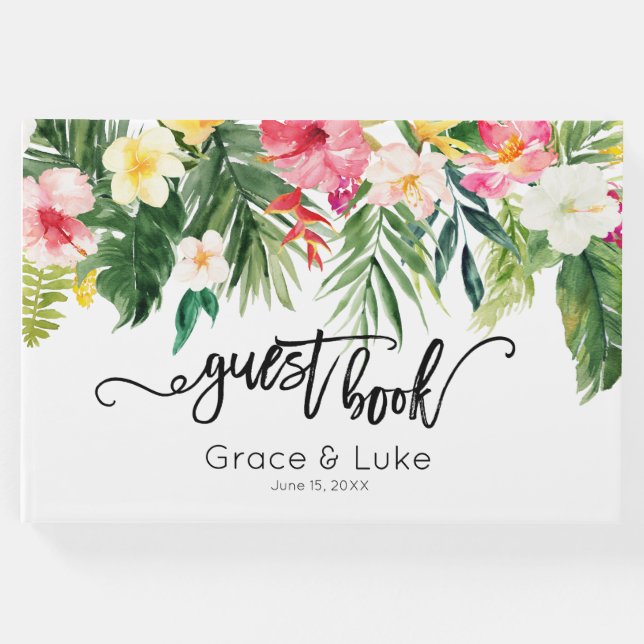 Tropiska vattenfärgsblommor Bröllop Guest Bok (Framsida)