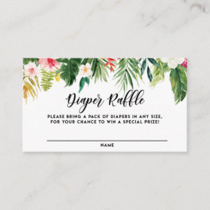 Tropiska vattenfärgsblommor Diaper Raffle Card Visitkort