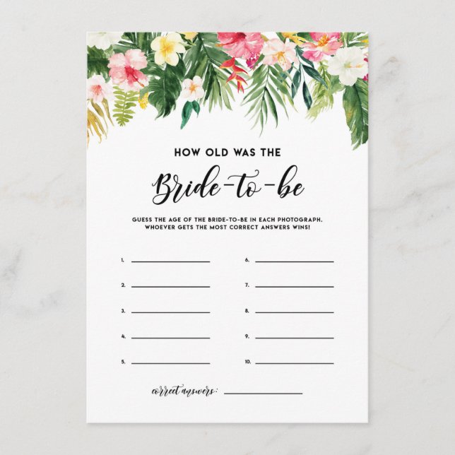 Tropiska vattenfärgsblommor Hur gammal var briden Tilläggskort (Framsida)