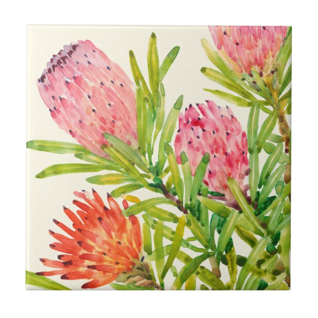 Tropiska vattenfärgsblommor kakelplatta (Framsidan)