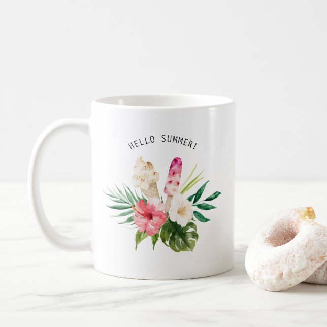 Tropiska vattenfärgsblommor, Löv med iskräm Kaffemugg (Med munk)