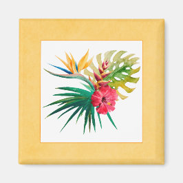 Tropiska vattenfärgsblommor, magnet