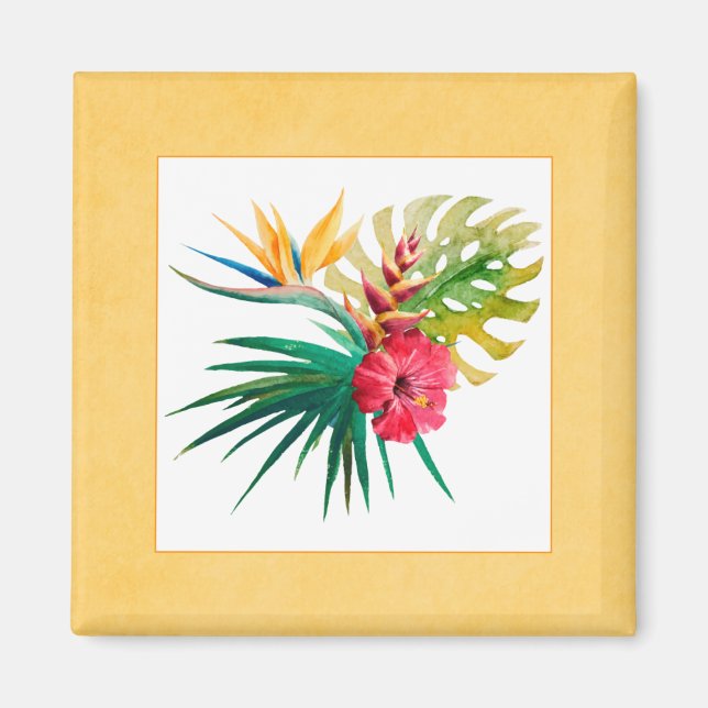 Tropiska vattenfärgsblommor, magnet (Framsidan)