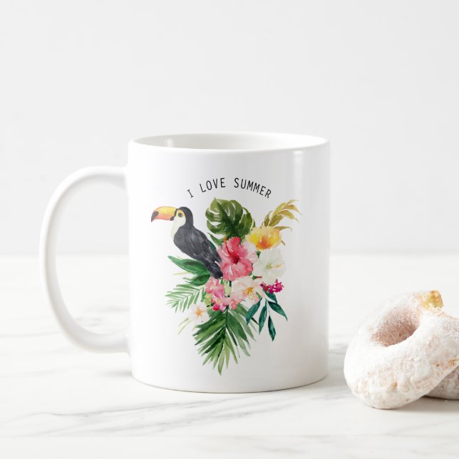 Tropiska vattenfärgsblommor med Toucan-Anpassnings Kaffemugg (Med munk)