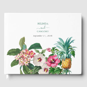 Tropiska vattenfärgsblommor och Greenery Bröllop Gästböcker