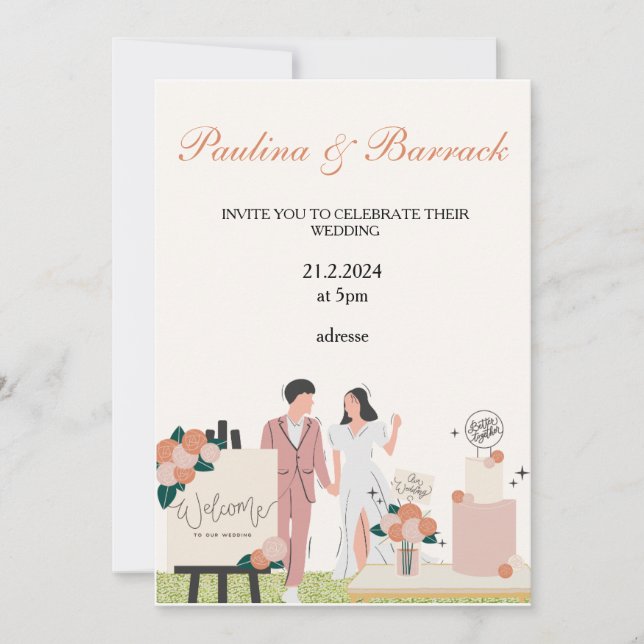 Tropiska vattenfärgsblommor och Greenery Bröllop Inbjudningar (Framsida)