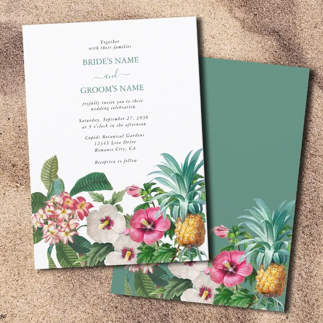 Tropiska vattenfärgsblommor och Greenery Bröllop Inbjudningar (Tropical Watercolor Flowers & Greenery Wedding Invitation)