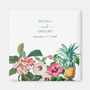 Tropiska vattenfärgsblommor och Greenery Bröllop Magnet