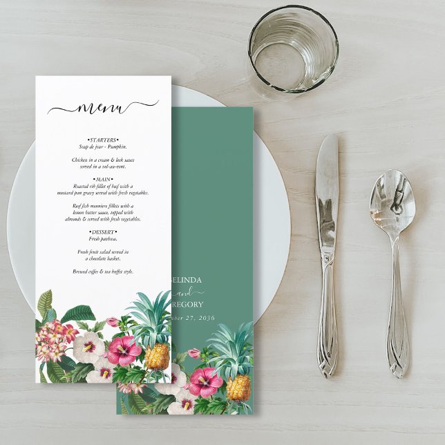 Tropiska vattenfärgsblommor och Greenery Bröllop Meny (Tropical Watercolor Flowers & Greenery Wedding Menu)