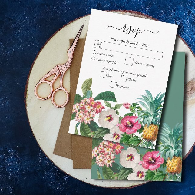 Tropiska vattenfärgsblommor och Greenery Bröllop OSA Kort (Tropical Watercolor Flowers & Greenery Wedding RSVP Card)