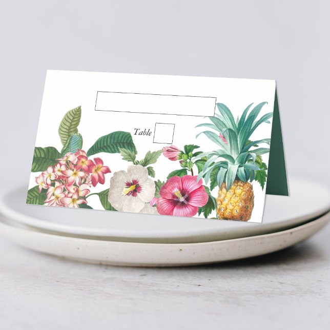 Tropiska vattenfärgsblommor och Greenery Bröllop Placeringskort (Tropical Watercolor Flowers & Greenery Wedding Place Card)
