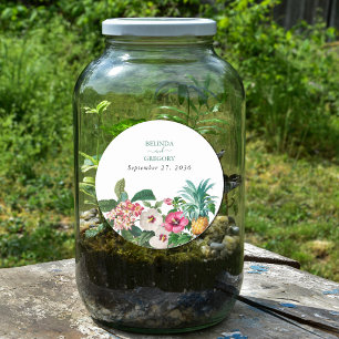 Tropiska vattenfärgsblommor och Greenery Bröllop Runt Klistermärke