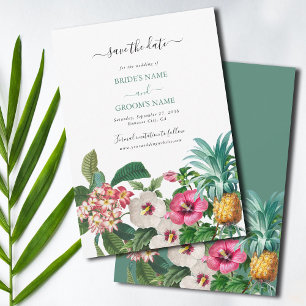 Tropiska vattenfärgsblommor och Greenery Bröllop Spara Datumet
