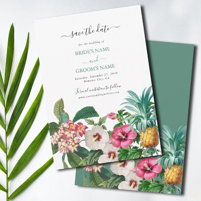 Tropiska vattenfärgsblommor och Greenery Bröllop Spara Datumet (Tropical Watercolor Flowers & Greenery Wedding Save The Date)