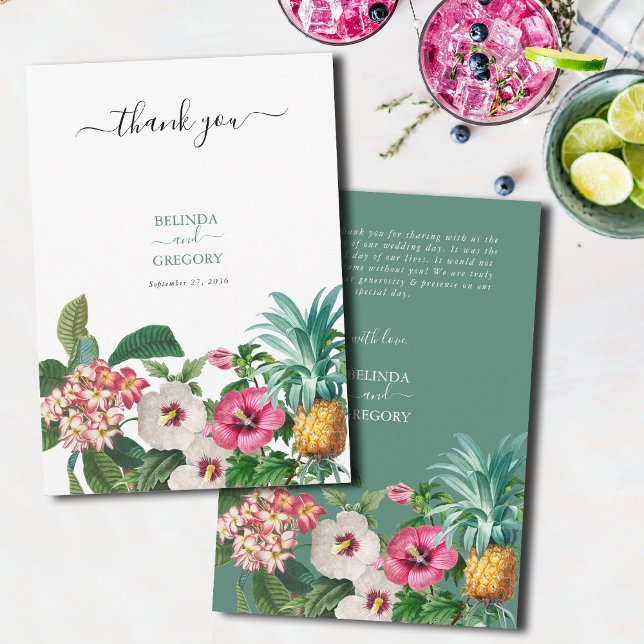 Tropiska vattenfärgsblommor och Greenery Bröllop Tack Kort (Tropical Watercolor Flowers & Greenery Wedding Thank You Card)