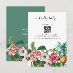 Tropiska vattenfärgsblommor och Greenery Bröllop Tilläggskort