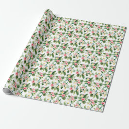 Tropiska vattenfärgsblommor och Greenery Mönster Presentpapper