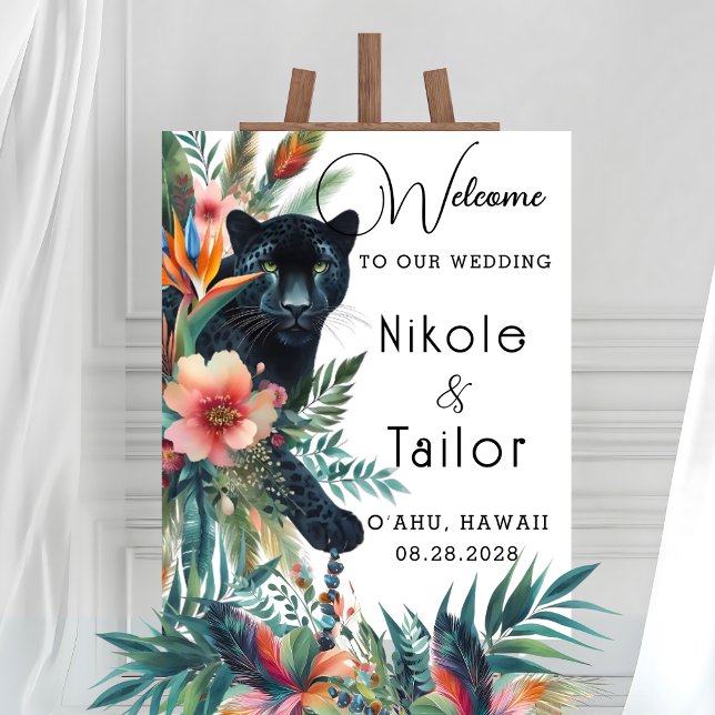 Tropiska vattenfärgsblommor och Jaguar Välkomsthäl Poster (Skapare uppladdad)